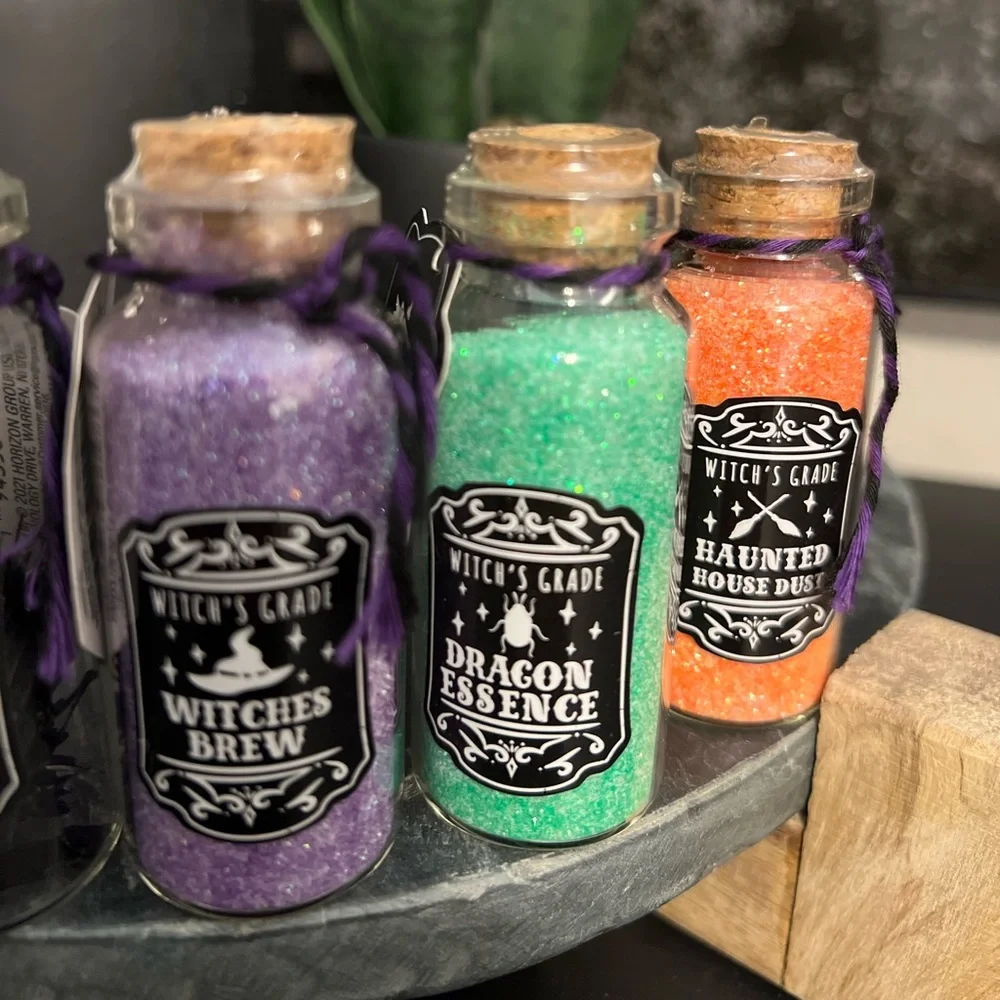 Set Of 7 Target BP Glass Potion Bottles Halloween Home Decor